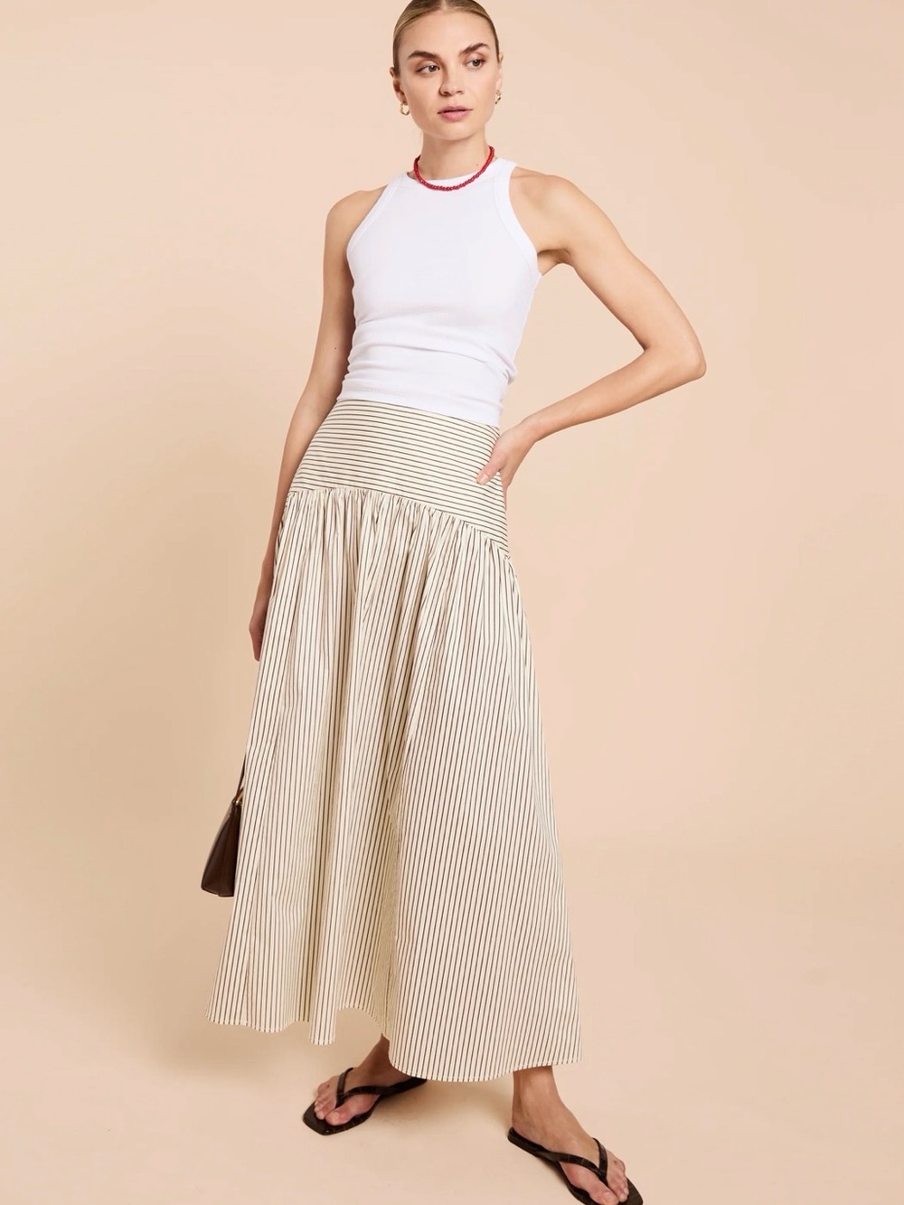 CAARA VASHTI SKIRT Cream & Tan Striped Maxi Skirt